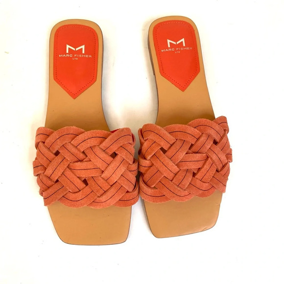 Marc Fisher LTD Rebecca Suede Knot Slide Sandals Light Orange Coral 6.5 - Picture 2 of 7